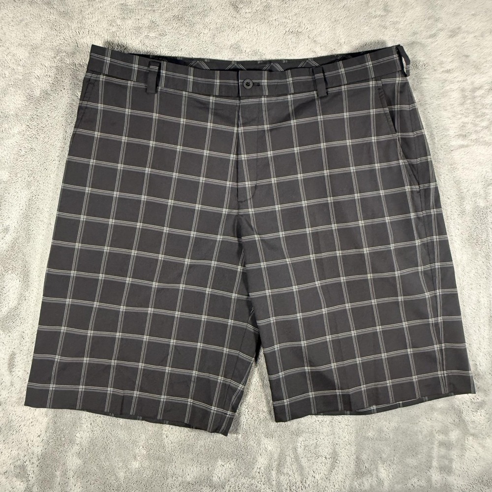 Nike Golf Shorts Mens Size 38 Black Plaid Stretch 11" Inseam Performance Golf